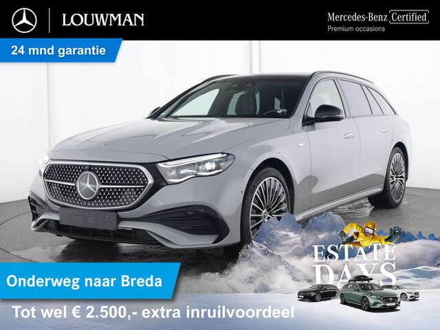 Mercedes-Benz E-estate 300 e AMG Plug-In Hybride AMG | Night Pakket | Luchtvering | Lederen beklediing | MBUX Superscreen | Trekhaak | Head-up-Display | 20 Inch AMG velgen. Inclusief 24 maanden Mercedes-Benz Certified garantie voor Europa.