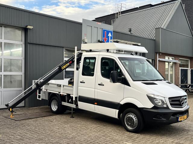 Mercedes-Benz SPRINTER 514 CDI 366 Hiab Laadkraan 018T Trekhaak 3500kg Airco 6 persoons uitvoering Open laadbak Pick-up Euro 6 Verkeersbord Actiebord Pijlenbord Bakwagen P-up Tachograaf 1e eigenaar ex gemeente