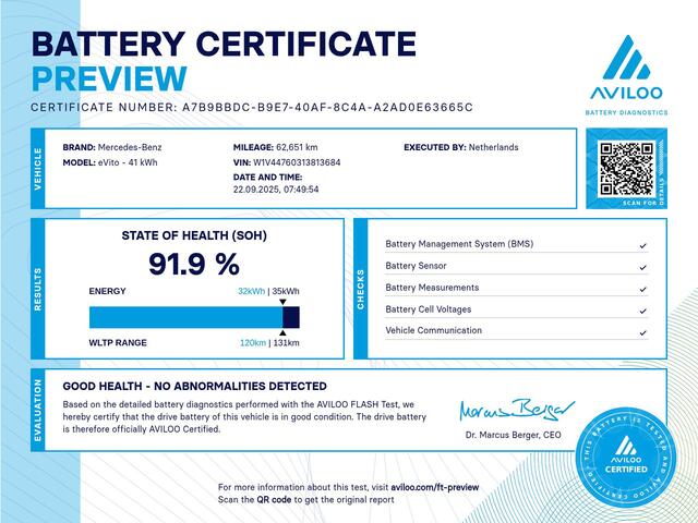 Mercedes-Benz VITO eVito Lang 41 kWh Airco/Camera SOH 91,9% 12-2020