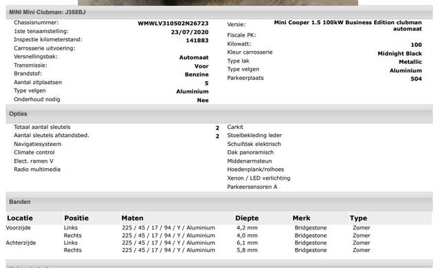 Mini COOPER CLUBMAN Mini 1.5 136Pk Automaat Business Edition / Panoramadak / Airco-ecc./ Navigatie / Leder / Xenon /
