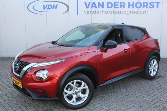 Nissan JUKE 1.0-117pk DIG-T Tekna. Keurig nette, erg luxe en goed onderhouden Nissan Juke, van 1e eig. Autm. airco, LM wielen, metallic lak two tone, stoelverwarming, lane- en side assist, 360gr. camera, trekhaak, LM wielen, navigatie, telefoonvoorb., cruise cntrl et