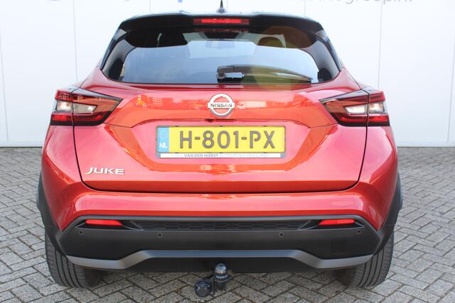Nissan JUKE 1.0-117pk DIG-T Tekna. Keurig nette, erg luxe en goed onderhouden Nissan Juke, van 1e eig. Autm. airco, LM wielen, metallic lak two tone, stoelverwarming, lane- en side assist, 360gr. camera, trekhaak, LM wielen, navigatie, telefoonvoorb., cruise cntrl et