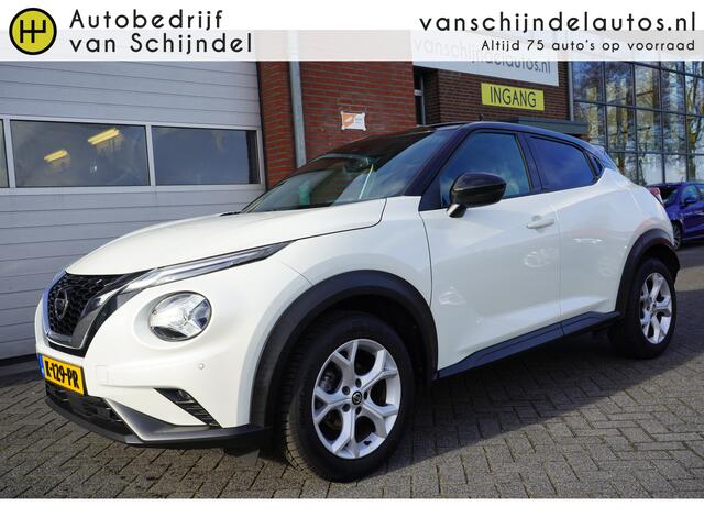 Nissan JUKE 1.0 DIG-T 115PK BUSINESS EDITION LUXE ORIGINEEL NEDERLANDS TWO TONE CAMERA PDC V+A ANDROID/APPLECARPLAY NAVI STOEL+VOORRUITVERWARMING ECC AIRCO CRUISE BLUETOOTH 17INCH ENZ...