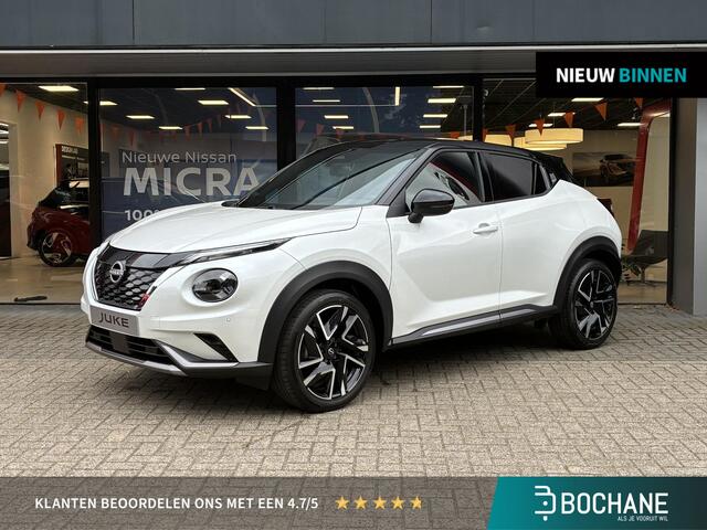 Nissan JUKE 1.0 DIG-T N-Design NIEUW UIT VOORRAAD LEVERBAAR | Verwarmbaar stuurwiel | Voorruitverwarming | Stoelverwarming | Navigatiesysteem | Apple CarPlay & Android Auto | Parkeersensoren voor- en achter | Climate Control | 10 jaar fabrieksgarantie