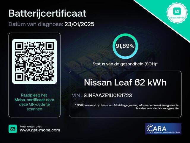 Nissan LEAF e+ N-Connecta 62 kWh / Actieradius 396KM WLTP / 91,89% SoH / Pro Pilot / Cruise Control Adaptief / Rondomzicht Camera /