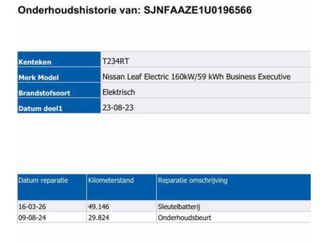 Nissan LEAF e+ Business Executive 62 kWh / Accu SoH 95,71 % / Leder / Stuur-, stoel- en achterbankverwarming / Climate control / Navigatie / Trekhaak fietsendrager afn. / 17"LM wielen /