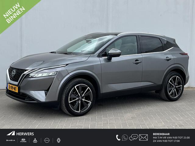 Nissan QASHQAI 1.3 MHEV Xtronic Tekna Automaat / Trekhaak (Trekgewicht 1.800kg) / Panorama-dak / 360° Camera / Head-Up Display / Keyless Entry & Start / Apple Carplay & Android Auto / Adaptieve Cruise Control / Navigatie full map / Elektrische Achterklep /