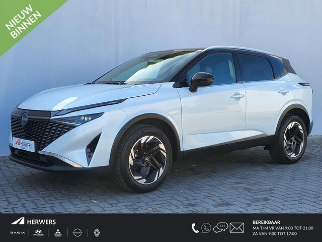 Nissan QASHQAI 1.3 MHEV Xtronic N-Connecta Automaat / HUD / Nieuw Model / Facelift / Design Pack / Cold Pack / Allseason banden / Trekgewicht 1800 kg / Stuur-, Stoel en Voorruitverwarming / Elektrische achterklep /Rondomzicht camera / Adaptief CC /