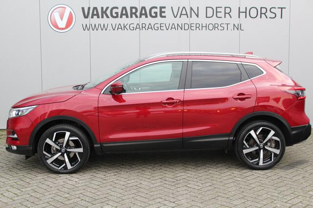 Nissan QASHQAI 1.2-115pk Tekna. Erg nette, luxe en betrouwbare hoogzitter ! Autm. airco, cruise control, 360gr camera, trekhaak, privacy glass, LM wielen, panoramadak, metallic lak, elektr. verstelb. best. stoel, telefoonvoorb., navigatie, LED verlichting etc.