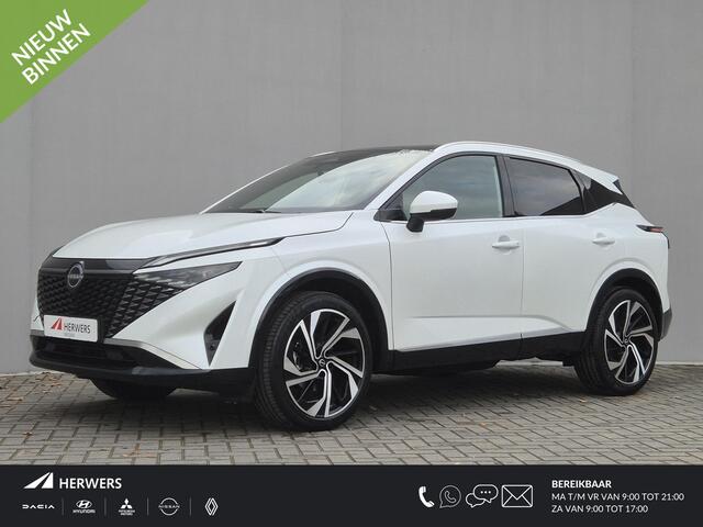 Nissan QASHQAI 1.3 MHEV Xtronic Tekna Plus Automaat / Fabrieksgarantie tot 03-2028 / Facelift / HUD / Panoramadak / Trekgewicht 1800 kg / Stuur-, Stoel en Voorruit verwarming / Rondomzicht camera / Bose Audio Systeem / Adaptief CC / Stoelen met massage functie /