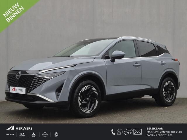 Nissan QASHQAI 1.3 MHEV Xtronic N-Connecta Automaat / Fabrieksgarantie tot 03-2028 / Facelift / Cold pack / Pack Easy / Allseason banden / HUD / Panoramadak / Elektrische achterklep / Trekgewicht 1800 kg / Rondomzicht camera /