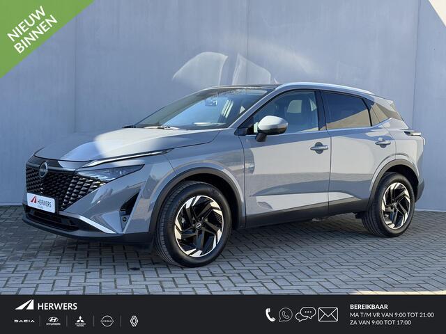 Nissan QASHQAI 1.3 MHEV Xtronic N-Connecta Automaat / Panorama dak / Fabrieksgarantie tot 03-2028 / Facelift / 1.800 kg trekgewicht / Elektrische klep / HUD / Camera 360° / Cold pack / Stuur-, stoel- en voorruitverwarming / Navigatie / Apple Carplay Android / 18" LM w