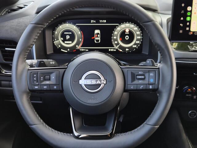 Nissan QASHQAI 1.3 MHEV Xtronic N-Design / Fabrieksgarantie tot 03-2028 / All season banden / Cold Pack / Trekgewicht 1800 kg / Stuur- Stoel & Voorruit verwarming / Rondomzicht camera / Apple Carplay Android Auto / Adaptief cruise control / Climate control /