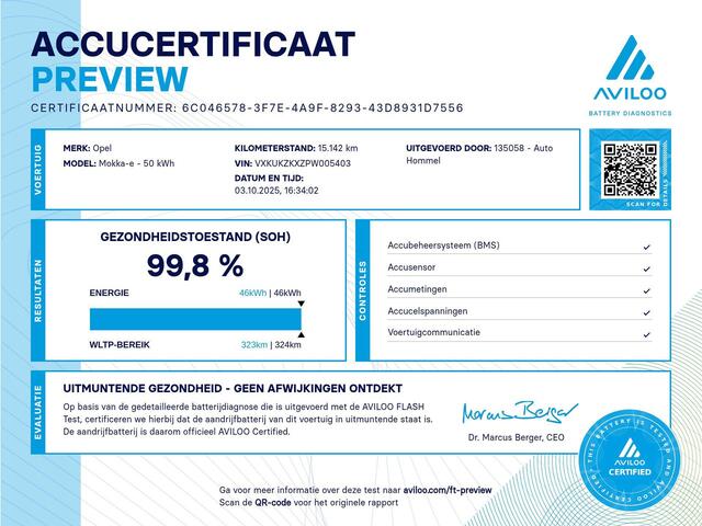 Opel MOKKA Mokka-e Level 3 50 kWh - SOH 99,8 % !!- NAVIGATIE - PARKEERSENSOREN VOOR/ ACHTER - TWO TONE LAK - 17 INCH LICHT METALEN VELGEN - DODEHOEK DETECTIE - KEYLESS ENTRY/ START - LICHT/ REGENSENSOR - CAMERA