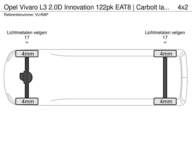 Opel VIVARO L3 2.0D Innovation 122pk EAT8 | Carbolt laadruimte beveiliging | Houten afwerking laadruimte | RVS traanplaat | 17 inch LM velgen | Exterieur Pakket | NAVI | Multimedia | Apple Carplay | Android Auto | Achteruitrijcamera | Parkeersensoren voor en achter |