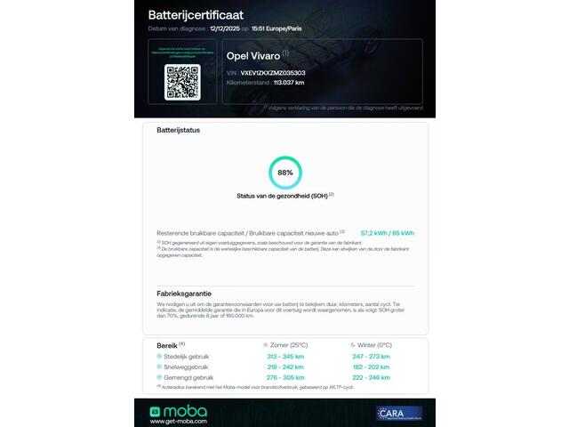 Opel VIVARO Vivaro-e L2H1 Edition 75 kWh 100% Elektrisch WLTP Range 315km SOH 88% 05-2021