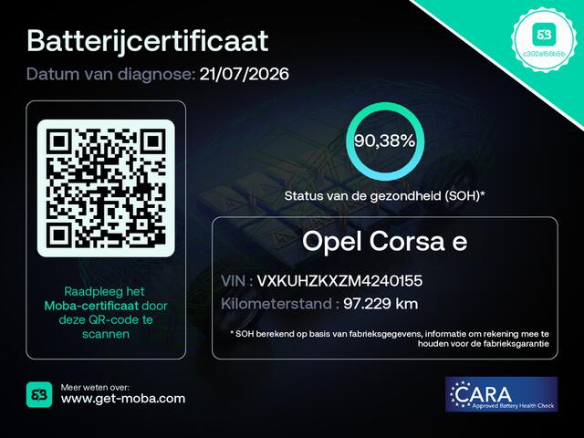 Opel e-Corsa 5Drs Elegance 50kWh Warmtepomp Navi Ecc Apple Carplay Android Auto Pdc Cruise Control SOH 90% Keyless Regen-Lichtsensor Lmv Led Isofix DAB Bluetooth Lane Assist 1e Eigenaar Origineel Nederlandse Auto