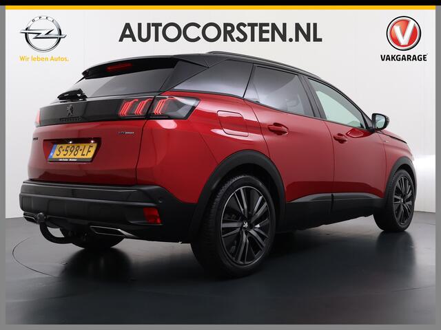 Peugeot 3008 1.6T 225pk AUT-8 GT Pack HYbrid Leer/Alcantara+Elektr.+Verwarmd Trekhaak Navi360°Camera Apple Carplay Android Ecc HiFi Premium FOCAL® Zwarte Hemel Lane Assist Dodehoekwaarschuwing 1e Eigenaar Origineel Nederlandse Auto Nieuwprijs ¤51.858,-
