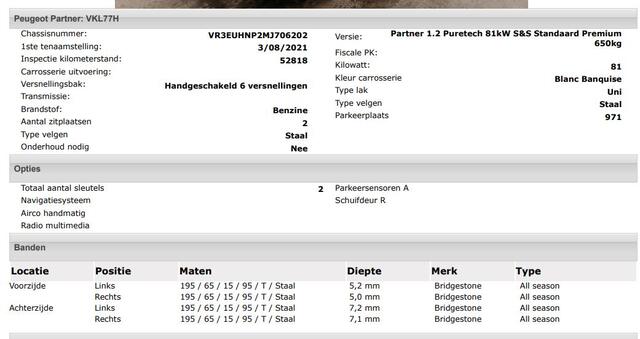 Peugeot PARTNER 1.2 Benzine 111PK Euro6 Premium / Airco / Navigatie / Cruise-ctr. / Schuifdeur + Raam / Radio multimedia