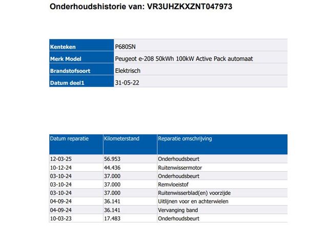 Peugeot e-208 EV Active Pack 50 kWh / 100KW / Navigatie / Airco-ecc./ Pdc. / Radio multimedia