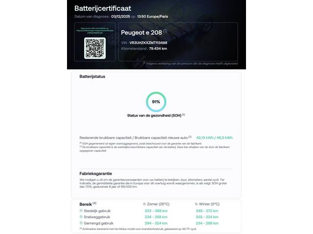 Peugeot e-208 EV Allure Pack 50 kWh Carplay / Camera / SOH 91%