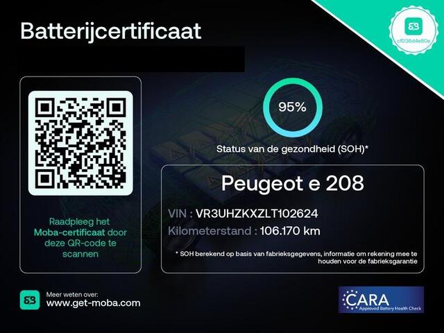 Peugeot e-208 EV ALLURE 1e EIG ACCUTEST 95% !GARANTIE 10-2030* CAMERA . STOELVERWARMING VOOR . PARKEERSENSOREN V+A . APPLE CARPLAY & ANDROID AUTO