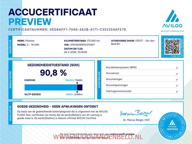 Polestar 2 Long Range Dual Motor 78kWh 91%SOH / PANODAK / ACC / KEYLESS / 360CAMERA