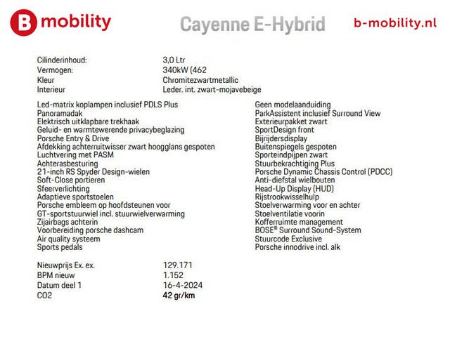 Porsche CAYENNE 3.0 E-Hybrid Sport Chrono Head-Up Trekhaak NL Auto! | Stoelverwarming/Ventilatie | Bijrijdersdisplay | Luchtvering | BOSE