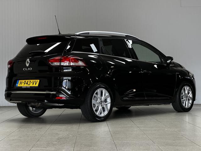 Renault CLIO Estate 0.9 TCe Limited/ Keyless/ 16'' LMV/ Apple + Android/ DAB+/ Navi/ Airco/ Cruise/ Elek. pakket/ Isofix/ Bluetooth/ Armsteun/ Multi. LEDER. Stuur/ Mistl./ PDC/ Extra getint glas/ Dakrails.