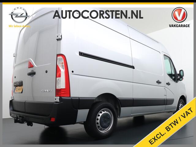 Renault MASTER T35 2.3dCi 135 L2H2 Apple Carplay/Android Auto Euro 6 Trekhaak Navi Airco 3-Persoons Pdc Led DAB Regen-Lichtsensor Betonplex Vloer Lat om Lat Wandbetimmering Schuifdeur 1e Eigenaar Euro 6 Facelift Model 2.500KG Trekgewicht