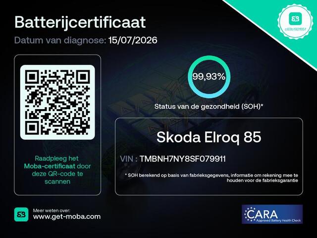Skoda Elroq 85 Business Edition 286 pk | SOH 99,93% | Verlengde garantie | Navigatie | Warmtepomp | Parkeersensoren | Achteruitrijcamera | Keyless |