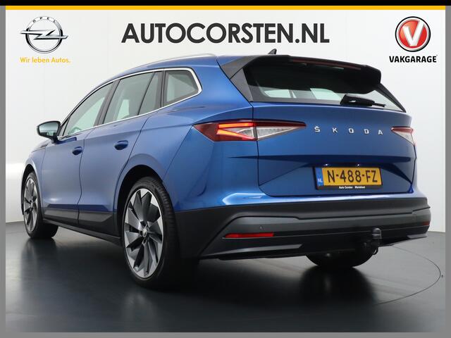 Skoda Enyaq iV 80 204pk AUT. LEER Camera Adaptive-cruise+Stop/Go Head-Up Display Trekhaak Apple Carplay Android Auto Smartlink Adap.Cruise 21" DAB Stoel+Stuur+achterbank-Verwarmd ECC-v+a Navi PDC Keyless-go Spoorwisselassistent Verkeersborddetectie Sproeiers verwarmd St