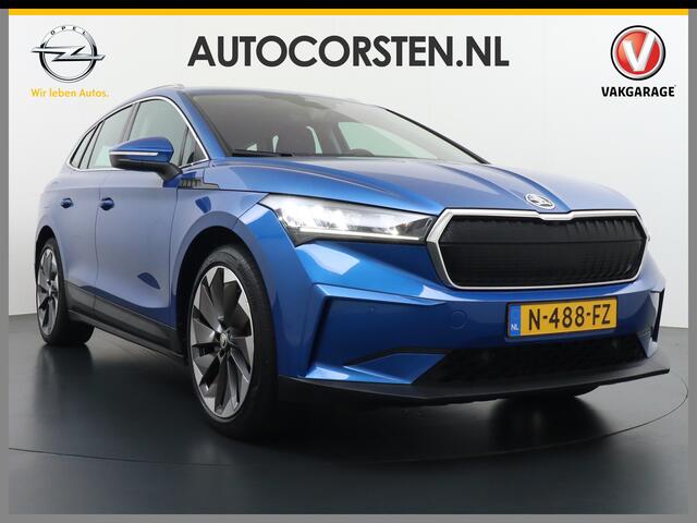 Skoda Enyaq iV 80 204pk AUT. LEER Camera Adaptive-cruise+Stop/Go Head-Up Display Trekhaak Apple Carplay Android Auto Smartlink Adap.Cruise 21" DAB Stoel+Stuur+achterbank-Verwarmd ECC-v+a Navi PDC Keyless-go Spoorwisselassistent Verkeersborddetectie Sproeiers verwarmd St
