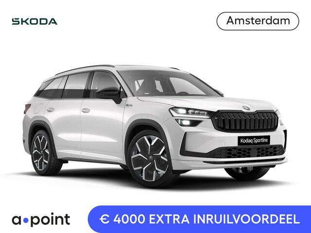 Skoda Kodiaq 1.5 TSI PHEV Sportline Business 204 pk 6 versn. DSG | Dynamic Chassis Control Pakket | Comfort Pakket | Head-up display | Parkeer Pakket | Winter Pakket | Trekhaak | Panorama Dak | 20" lichtmetalen velgen Rila aero, antraciet zwart