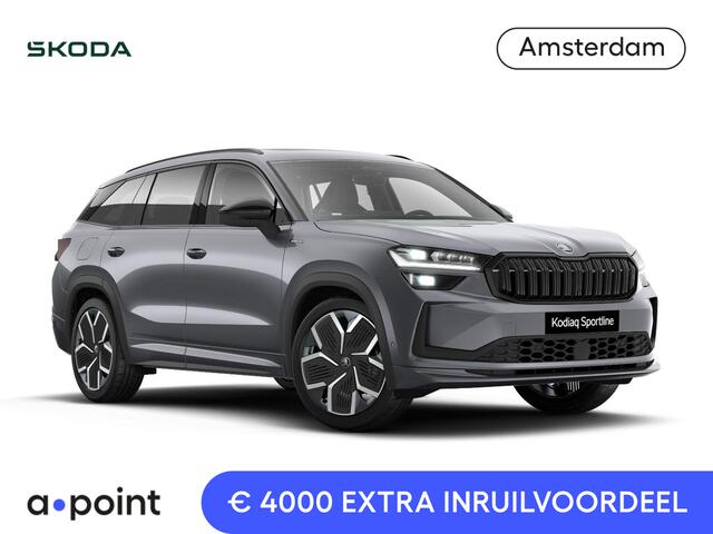 Skoda Kodiaq 1.5 TSI PHEV Sportline Business 204 pk 6 versn. DSG | Comfort Pakket | Dynamic Chassis Control Pakket | Head-up display | Panorama Dak | Parkeer Pakket | Trekhaak | Winter Pakket | 20" lichtmetalen velgen Rila aero, antraciet zwart