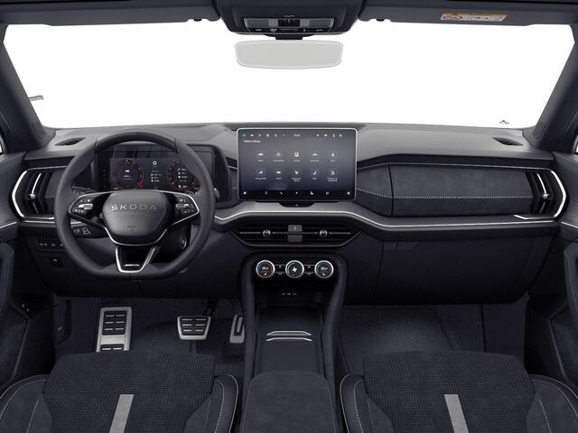 Skoda Kodiaq 1.5 TSI PHEV Sportline Business 204 pk 6 versn. DSG | Comfort Pakket | Dynamic Chassis Control Pakket | Head-up display | Panorama Dak | Parkeer Pakket | Trekhaak | Winter Pakket | 20" lichtmetalen velgen Rila aero, antraciet zwart