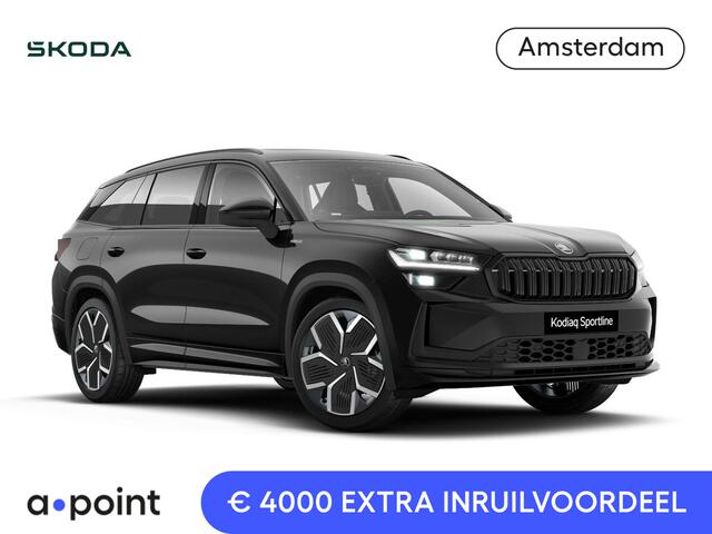 Skoda Kodiaq 1.5 TSI PHEV Sportline Business 204 pk 6 versn. DSG | Comfort Pakket | Dynamic Chassis Control Pakket | Panorama Dak | Head-up display | Parkeer Pakket | Trekhaak | Winter Pakket | 20" lichtmetalen velgen Rila aero, antraciet zwart