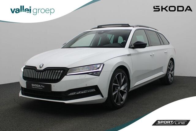 Skoda SUPERB Combi 1.4 TSI 218 pk DSG iV Sportline Business | Panoramadak | Trekhaak | Geheugenstoelen | Leder/alcantara | Matrix LED | Navigatie Columbus | Stoel-/achterbankverwarming | Adaptief onderstel