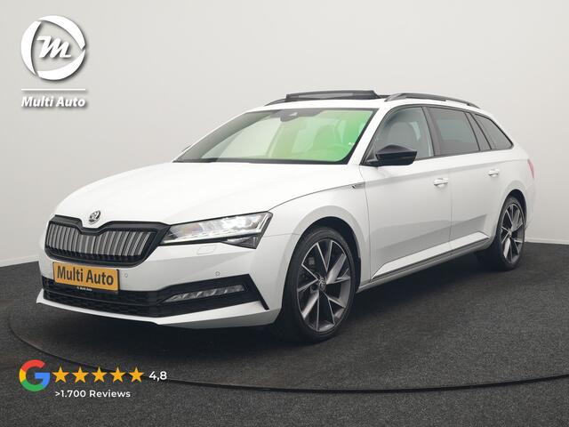 Skoda SUPERB Combi 1.4 TSI iV Sportline Business PHEV 218pk Dealer O.H. | Panodak | Adaptive Cruise | Camera | Canton Audio | Alcantara Sportstoelen Memory & Verwarmd | Sfeerverlichting | Keyless | Crystal LED | Apple Carplay | Stuur Verwarmd | Plug In Hybrid |