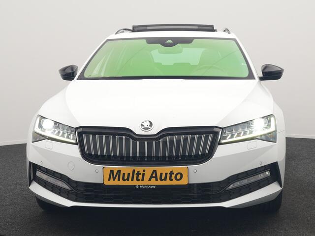 Skoda SUPERB Combi 1.4 TSI iV Sportline Business PHEV 218pk Dealer O.H. | Panodak | Adaptive Cruise | Camera | Canton Audio | Alcantara Sportstoelen Memory & Verwarmd | Sfeerverlichting | Keyless | Crystal LED | Apple Carplay | Stuur Verwarmd | Plug In Hybrid |