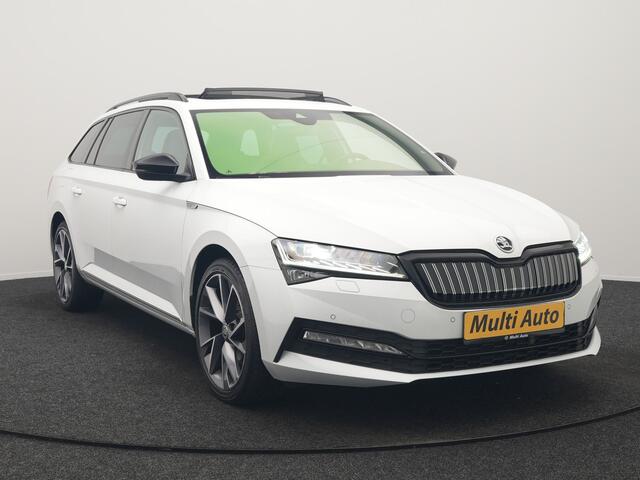 Skoda SUPERB Combi 1.4 TSI iV Sportline Business PHEV 218pk Dealer O.H. | Panodak | Adaptive Cruise | Camera | Canton Audio | Alcantara Sportstoelen Memory & Verwarmd | Sfeerverlichting | Keyless | Crystal LED | Apple Carplay | Stuur Verwarmd | Plug In Hybrid |