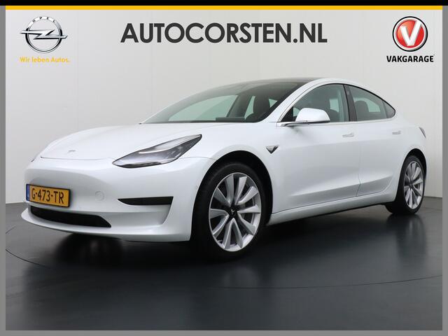 Tesla Model 3 RWD SR+ 60kWh 325PK Lmv 19" AutoPilot Leder PanoDak Adaptive-Cruise Lmv Camera's Elektr.-Stuur+Stoelen+Spiegels+Geheugen+Easy-Entry+Verwarmde stoelen Park assistent PDC WIFI Lane-Assist Speed-Assist Navi LED Comfortstoelen ACC DAB Keyless en Voorverwarmen