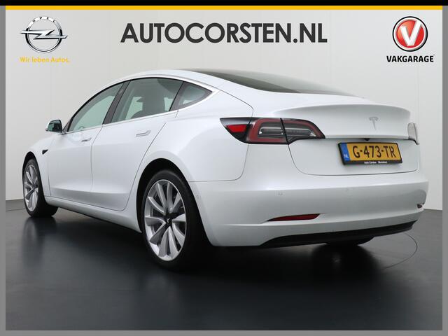 Tesla Model 3 RWD SR+ 60kWh 325PK Lmv 19" AutoPilot Leder PanoDak Adaptive-Cruise Lmv Camera's Elektr.-Stuur+Stoelen+Spiegels+Geheugen+Easy-Entry+Verwarmde stoelen Park assistent PDC WIFI Lane-Assist Speed-Assist Navi LED Comfortstoelen ACC DAB Keyless en Voorverwarmen