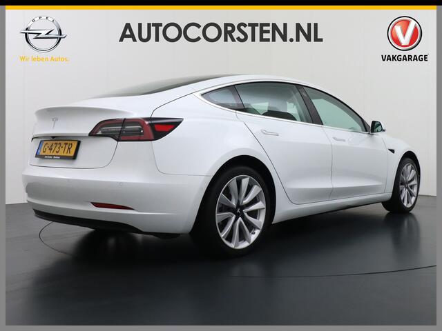 Tesla Model 3 RWD SR+ 60kWh 325PK Lmv 19" AutoPilot Leder PanoDak Adaptive-Cruise Lmv Camera's Elektr.-Stuur+Stoelen+Spiegels+Geheugen+Easy-Entry+Verwarmde stoelen Park assistent PDC WIFI Lane-Assist Speed-Assist Navi LED Comfortstoelen ACC DAB Keyless en Voorverwarmen