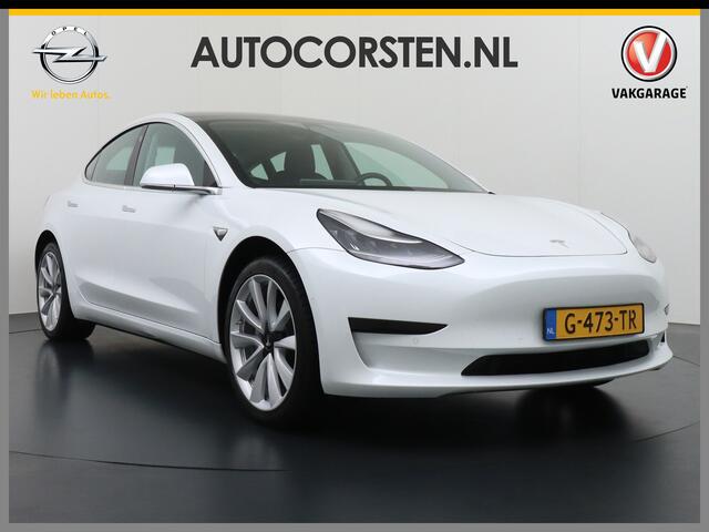 Tesla Model 3 RWD SR+ 60kWh 325PK Lmv 19" AutoPilot Leder PanoDak Adaptive-Cruise Lmv Camera's Elektr.-Stuur+Stoelen+Spiegels+Geheugen+Easy-Entry+Verwarmde stoelen Park assistent PDC WIFI Lane-Assist Speed-Assist Navi LED Comfortstoelen ACC DAB Keyless en Voorverwarmen