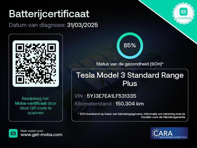 Tesla Model 3 Standard RWD Plus 60 kWh | ACCU 85% | 1e eigenaar | Navigatie | Panoramadak | Camera | Leder |