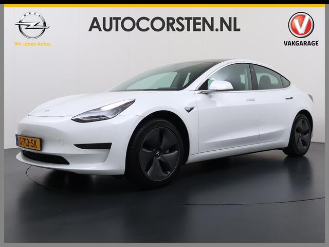 Tesla Model 3 RWD SR+ 60kWh 325PK Lmv 18" AutoPilot Leder PanoDak Adaptive-Cruise Lmv Camera's Elektr.-Stuur+Stoelen+Spiegels+Geheugen+Easy-Entry+Verwarmde stoelen Park assistent PDC WIFI Lane-Assist Speed-Assist Navi LED Comfortstoelen ACC DAB Keyless en Voorverwarmen