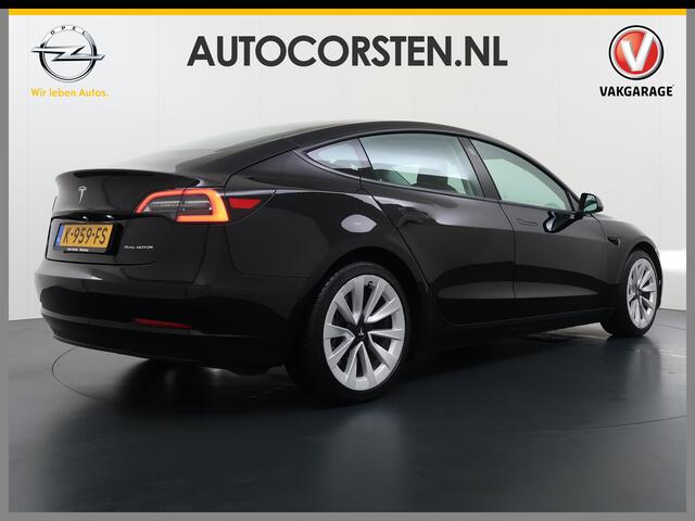 Tesla Model 3 Long Range AWD 75kWh Facelift Warmtepomp Lmv 19" AutoPilot Leder Panoramadak Adaptive-Cruise Camera's Elektr.-Stuur+Stoelen+Spiegels+Geheugen+Easy-Entry+Verwarmde stoelen Park assistent Pdc WIFI Lane-Assist Navi LED DAB Voorverwarmen interieur Keyless One