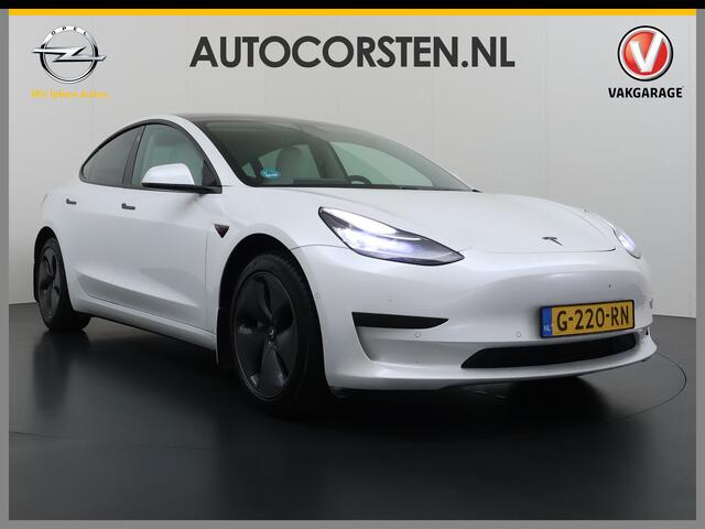 Tesla Model 3 SR+ 325PK AutoPilot Ivory-Leder Pano-Dak Adaptive Cruise Lmv 18" Camera's Elektr.-Stuur+Stoelen+Spiegels+Geheugen+Easy-Entry+Verwarmde stoelen Park assistent Pdc WIFI Ecc Lane-Assist Speed-Assist Ecc Navi Led DAB Voorverwarmen interieur via App Keyless On