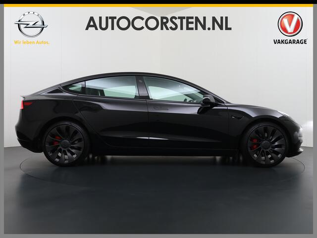 Tesla Model 3 Performance 513pk AWD Facelift Warmtepomp Elek.Achterklep Dubbelglas Lmv 20" AutoPilot Panoramadak Adaptive Cruise Camera's Leer Pdc Wifi Ecc Elektr.Stuur+Stoel+Geheugen Stoel+Bank-Verwarmd Keyless Wifi 4WD 1e Eigenaar Origineel Nederlandse Auto SOH 81%
